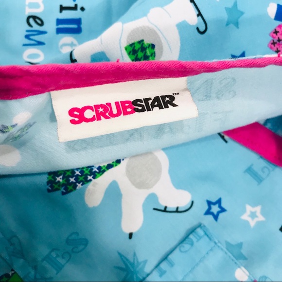 Scrubstar Ice Skating Bears Winter Scrub Top, Blue, X-Small - Picture 4 of 5